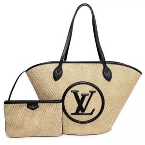 LOUIS VUITTON Saint Jacques Tote Bag Basket M59808 Raffia Beige Purse Auth New